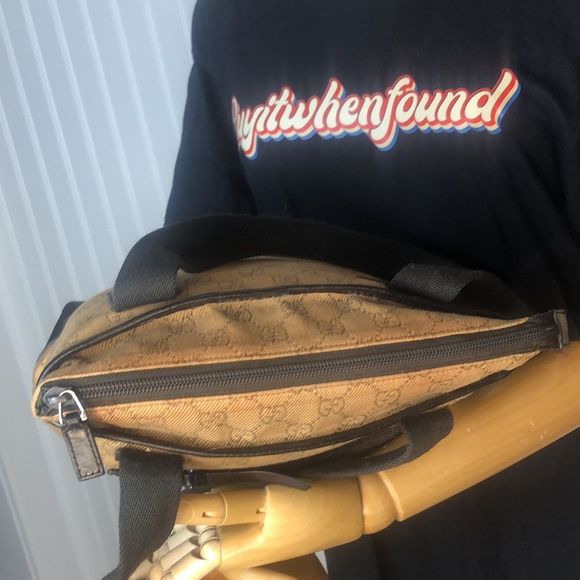 Vintage GUCCI GG Monogram Canvas Leather Top Zipper Close Shoulder Bag - Picture 13 of 17